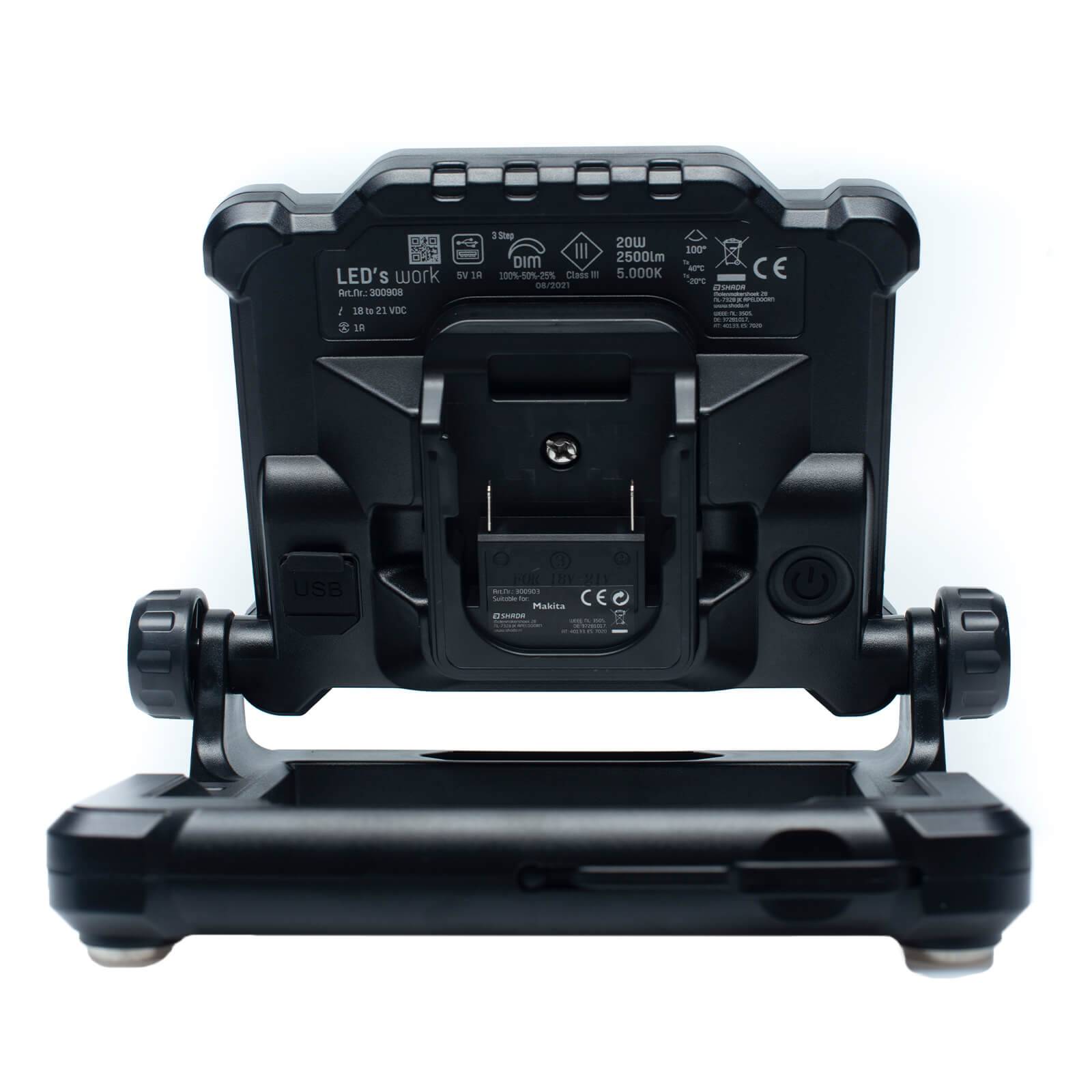 SHADA Akku-Baustrahler für Akkus: Bosch, Dewalt, Festool, Makita und Milwaukee