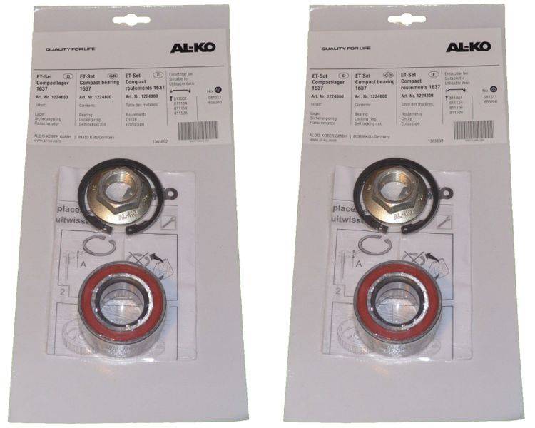 2 x ALKO Radlager 1224800 Lager 60/30x37 mm + Zubehör - Kompaktlager Ecolager