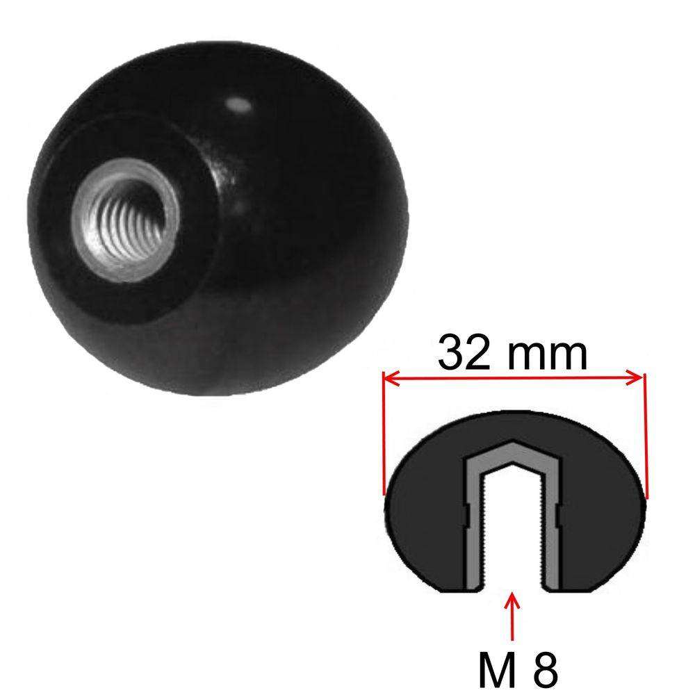 5 Stück - Kugelknopf M 8 - Ø 32 mm - DIN319 - Stahlgewinde - schwarz