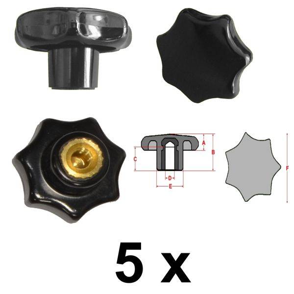 5 Stück Sterngriffmutter - M4 Ø 20 mm - DIN6336 K - Messinggewinde