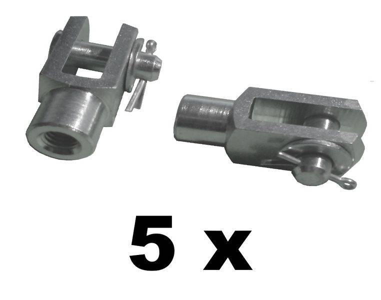 5 Stück - Gabelkopf 6x12 - M6 mit Splintbolzen DIN71751 verzinkt