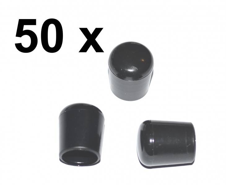 50 x Kappe für Rundrohr D=12/13 mm L= 15 mm schwarz PVC