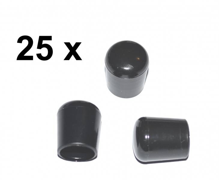 25 x Kappe für Rundrohr D=16 mm L=20 mm schwarz PVC