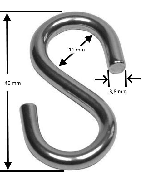 20 Stück - S-Haken, symmetrisch, Stahl verzinkt 40 mm Nr.2
