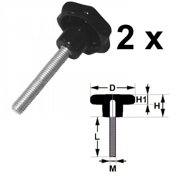 2 x Sterngriffschraube M5 x 30mm DIN6336 A schwarz Ø25