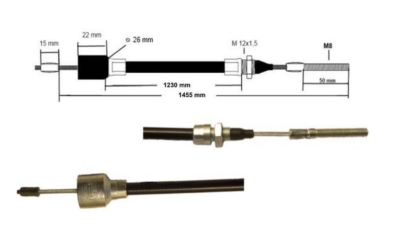 1 x BPW Bremsseil 05.089.33.84.0 Hüllenlänge:1230 mm - Gesamtlänge: 1455 mm
