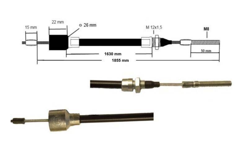 1 x BPW Bremsseil 05.089.33.88.0 Hüllenlänge:1630 mm - Gesamtlänge: 1855 mm