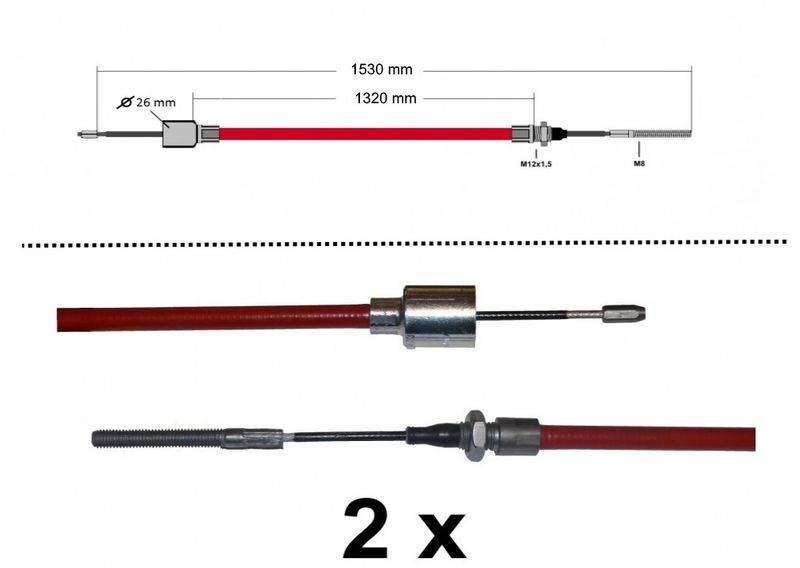 2 x ALKO - Bremsseil Longlife - HL: 1430mm - GL: 1640mm mit Gewinde, Pressnippel + Glocke