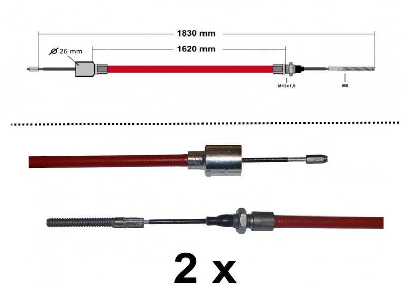 2 x ALKO - Bremsseil Longlife - HL: 1620mm - GL: 1830mm mit Gewinde, Pressnippel + Glocke