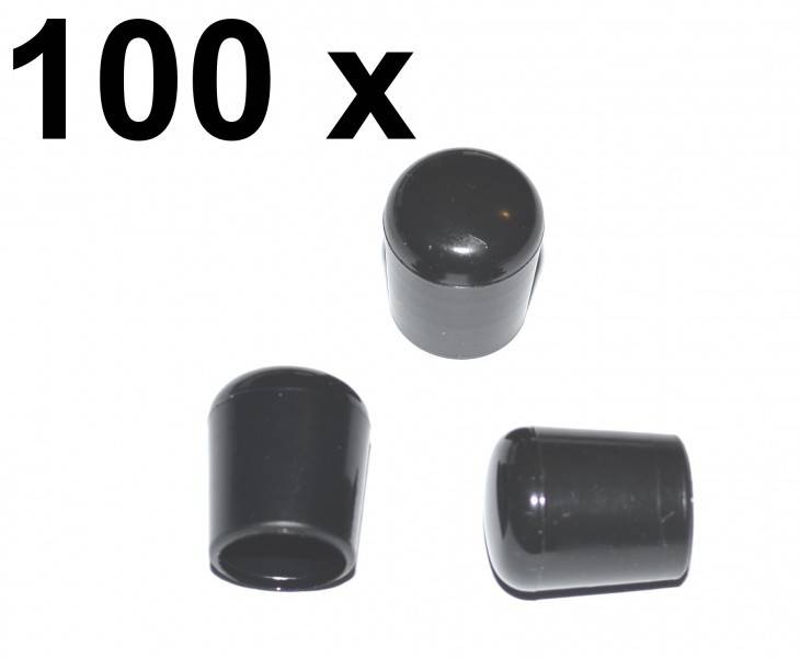 100 x Kappe für Rundrohr D=10/11 mm L=12,5 mm schwarz PVC
