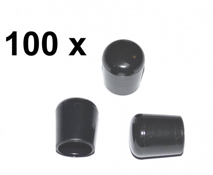 100 x Kappe für Rundrohr D=16 mm L=20 mm schwarz PVC