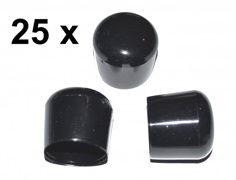 25 Stück - Kappe für Rundrohr D=20 mm L= 20 mm schwarz PVC