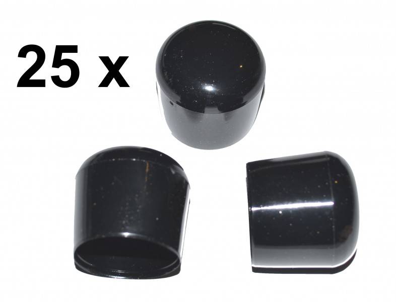 25 x Kappe für Rundrohr D=25 / 26 mm L= 24 mm schwarz PVC