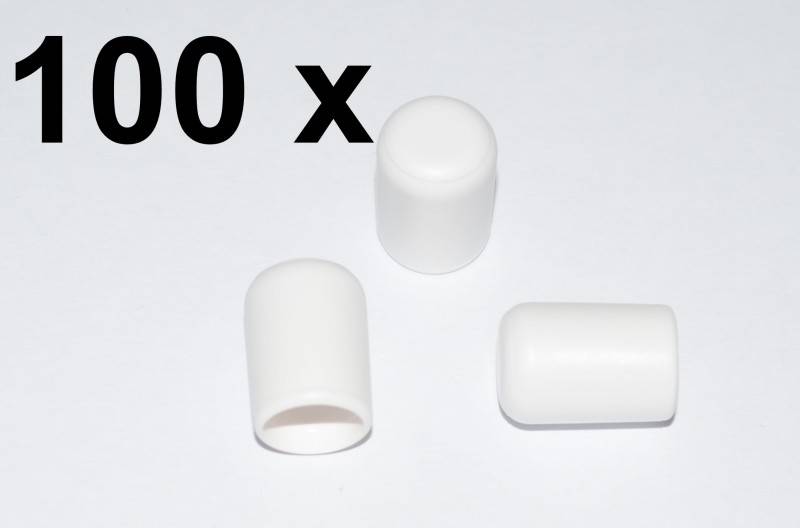100 x Kappe für Rundrohr D=8 mm L=12 mm weiss PVC