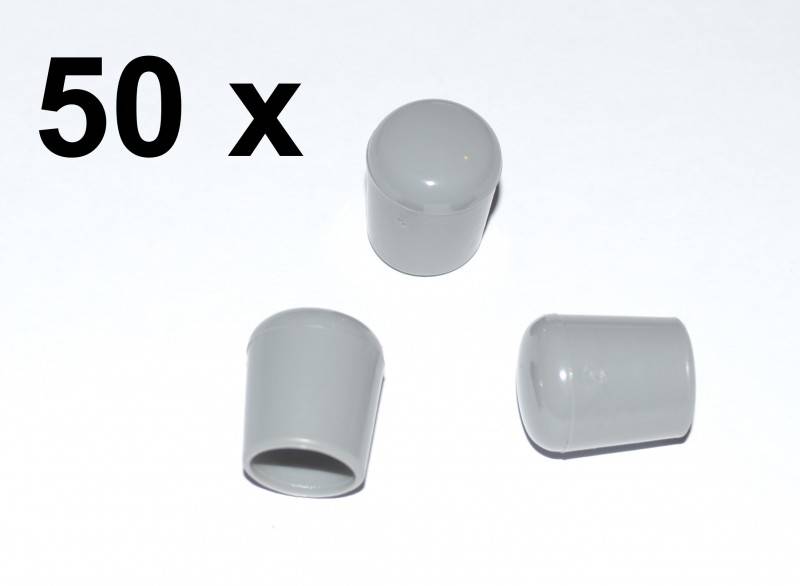 50 x Kappe für Rundrohr D=10/11 mm L=12,5 mm grau PVC