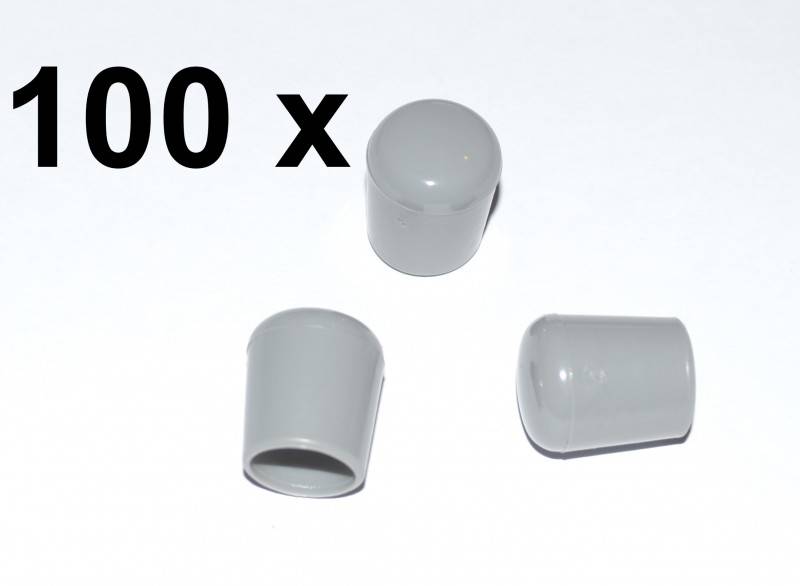 100 x Kappe für Rundrohr D=10/11 mm L=12,5 mm grau PVC