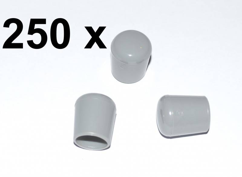 250 x Kappe für Rundrohr D=10/11 mm L=12,5 mm grau PVC