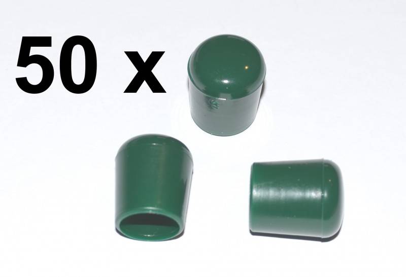 50 x Kappe für Rundrohr D=10/11 mm L=12,5 mm grün PVC