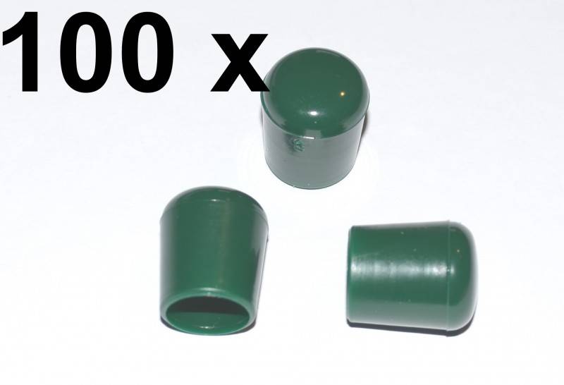 100 x Kappe für Rundrohr D=10/11 mm L=12,5 mm grün PVC