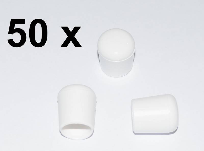 50 x Kappe für Rundrohr D=10/11 mm L=12,5 mm weiss PVC