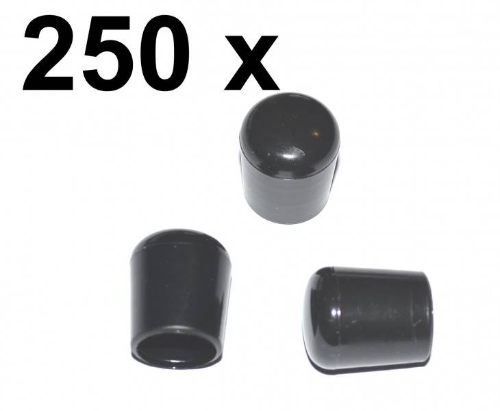 250 x Kappe für Rundrohr D=10/11 mm L=12,5 mm schwarz PVC
