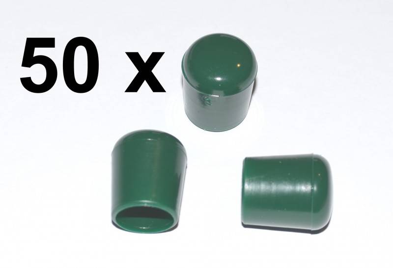 50 x Kappe für Rundrohr D=12/13 mm L= 15 mm grün PVC