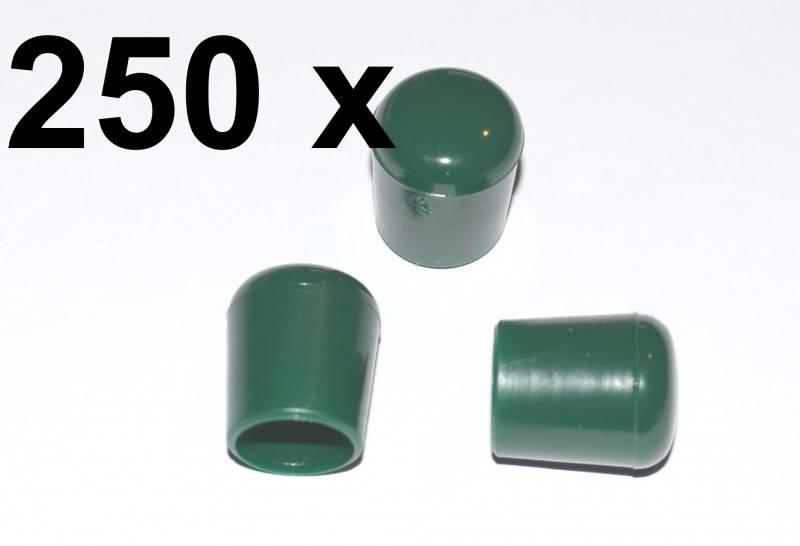 250 x Kappe für Rundrohr D=12/13 mm L= 15 mm grün PVC