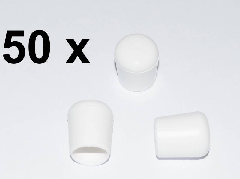 50 x Kappe für Rundrohr D=12/13 mm L= 15 mm weiss PVC