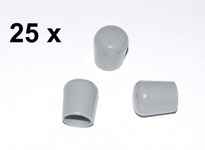 25 x Kappe für Rundrohr D=16 mm L=20 mm grau PVC