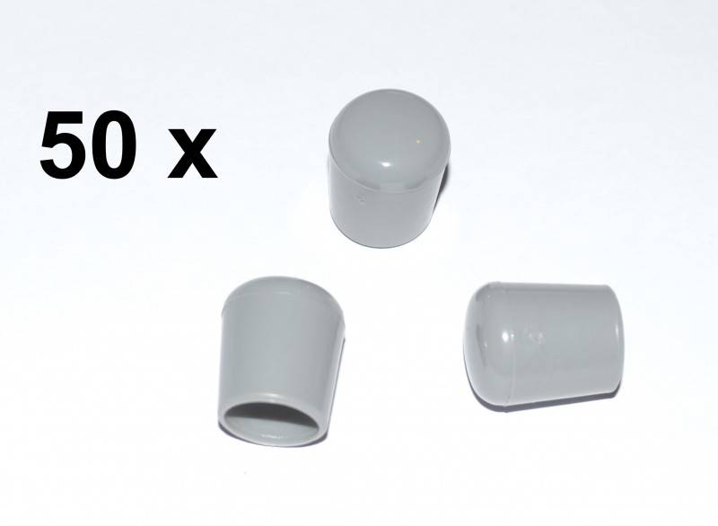 50 x Kappe für Rundrohr D=16 mm L=20 mm grau PVC