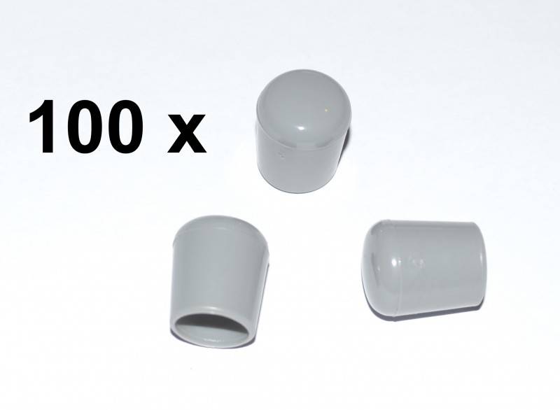 100 x Kappe für Rundrohr D=16 mm L=20 mm grau PVC