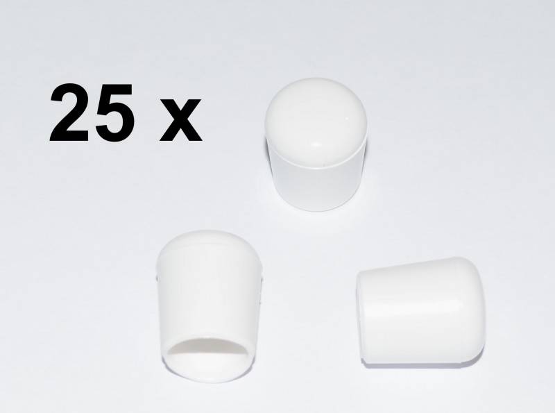 25 x Kappe für Rundrohr D=16 mm L=20 mm weiss PVC