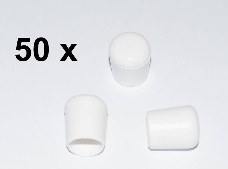 50 x Kappe für Rundrohr D=16 mm L=20 mm weiss PVC