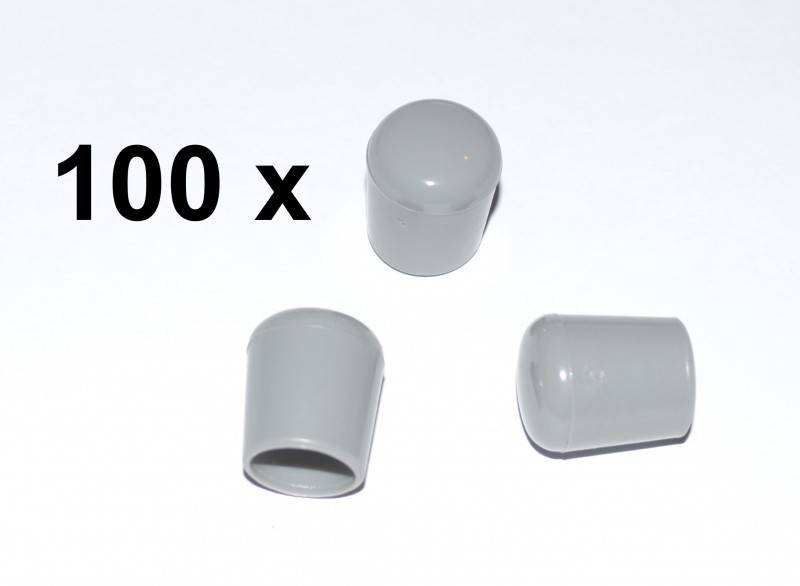 100 x Kappe für Rundrohr D=18 mm L=21 mm grau PVC