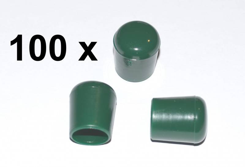 100 x Kappe für Rundrohr D=18 mm L=21 mm grün PVC