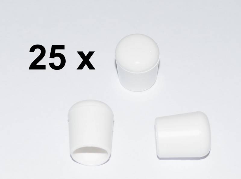 25 x Kappe für Rundrohr D=18 mm L=21 mm weiss PVC