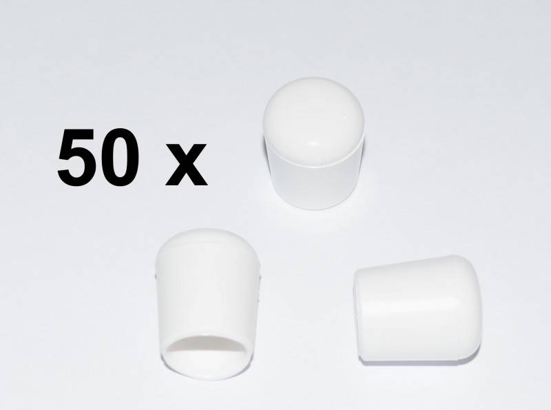 50 x Kappe für Rundrohr D=18 mm L=21 mm weiss PVC