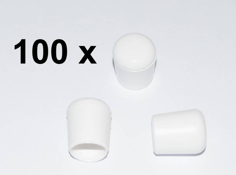 100 Stück - Kappe für Rundrohr D=18 mm L=21 mm weiß PVC