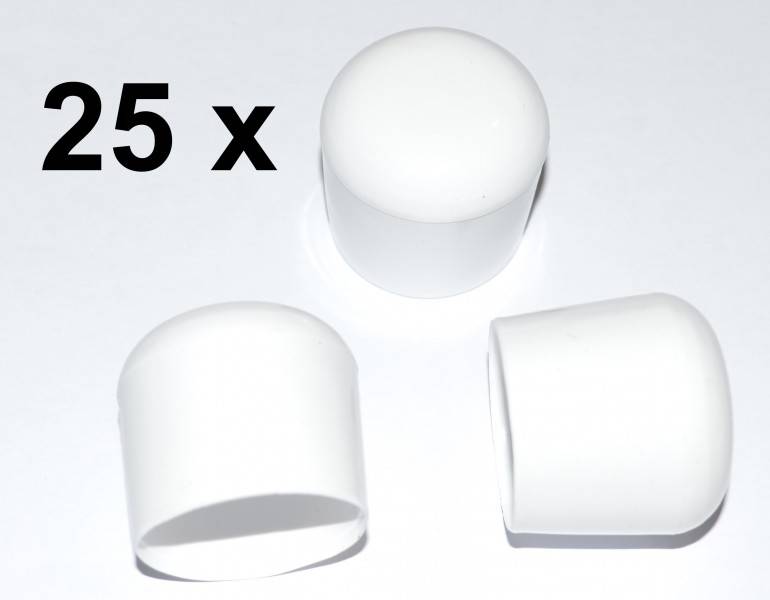 25 Stück - Kappe für Rundrohr D=20 mm L= 20 mm Weiß PVC