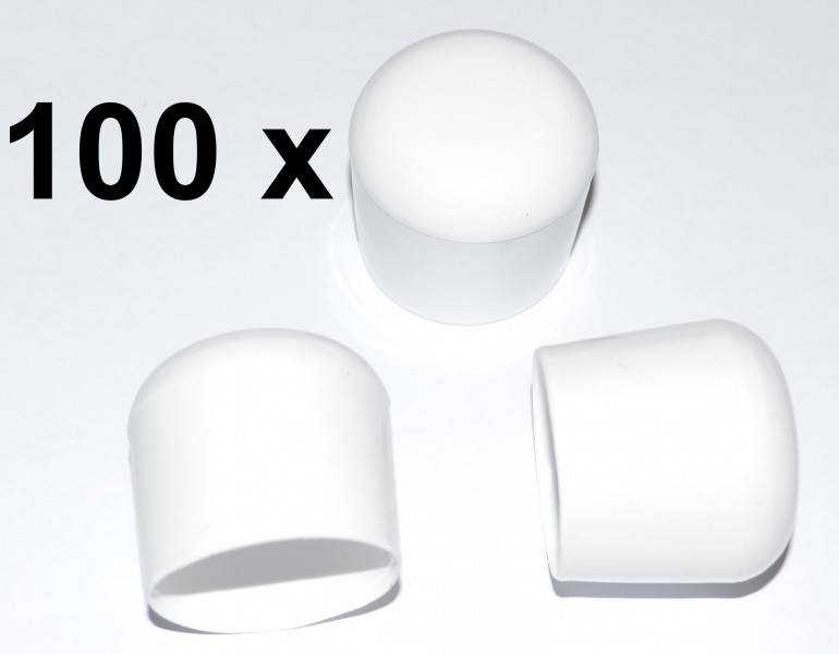 100 x Kappe für Rundrohr D=20 mm L= 20 mm weiss PVC