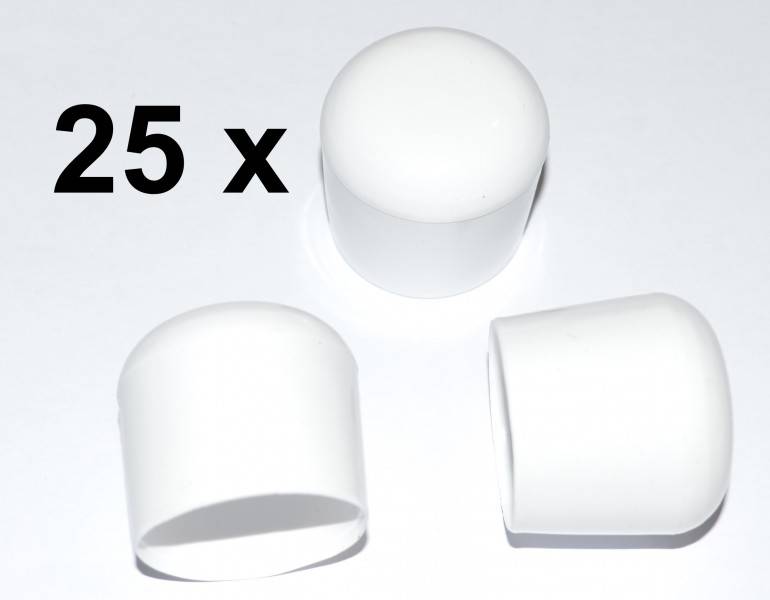25 x Kappe für Rundrohr D=25 / 26 mm L= 24 mm weiss PVC