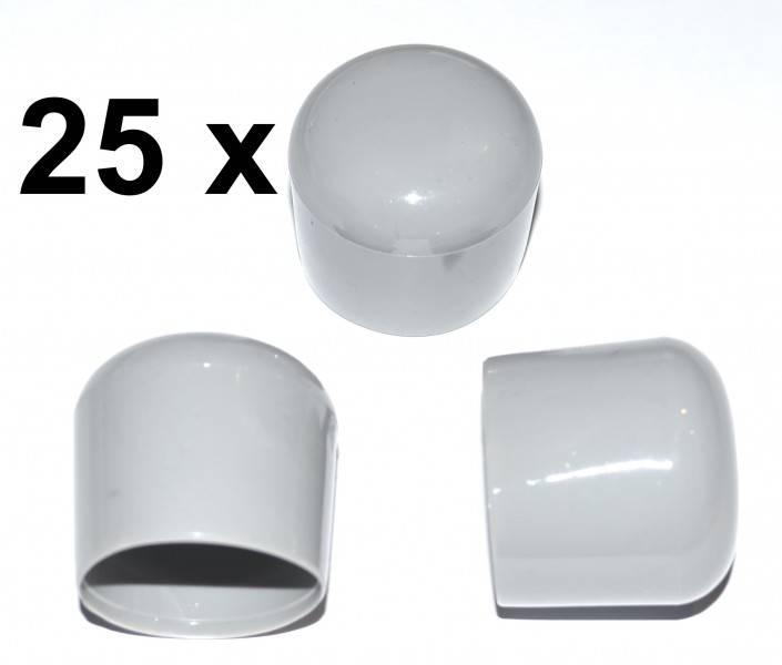 25 x Kappe für Rundrohr D=25 / 26 mm L= 24 mm grau PVC