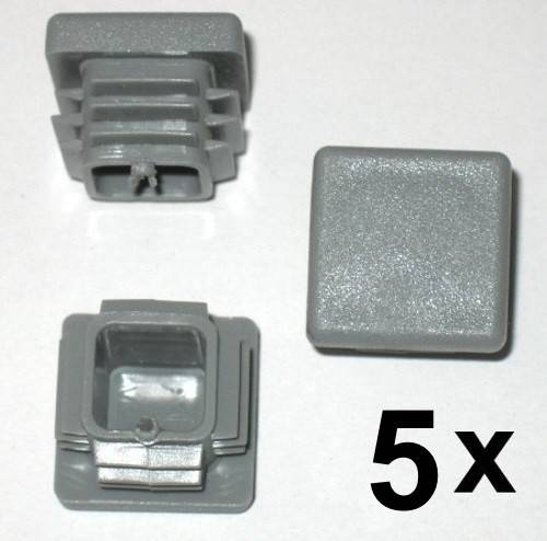5 x Lamellenstopfen Vierkantrohrstopfen 25 x 25 mm (Außen) Stopfen GRAU