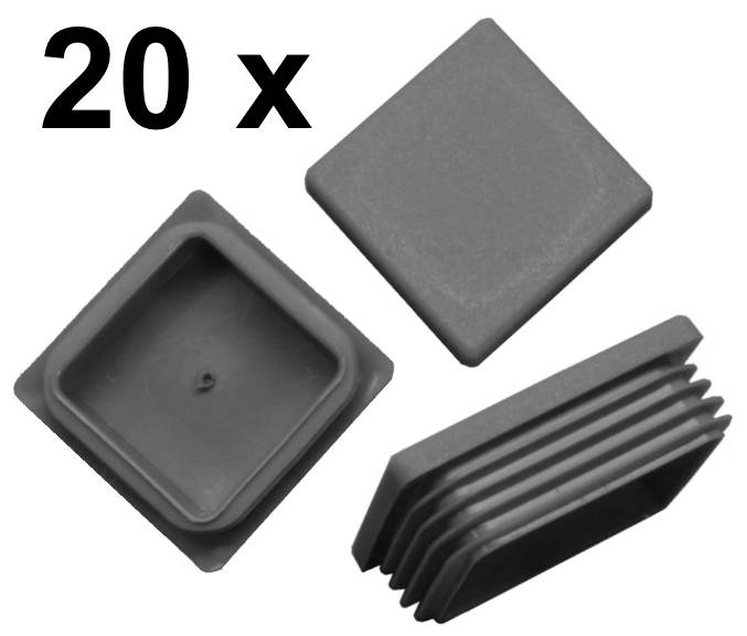 20 x Lamellenstopfen Vierkantrohrstopfen 40 x 40 mm (Außen) Stopfen GRAU