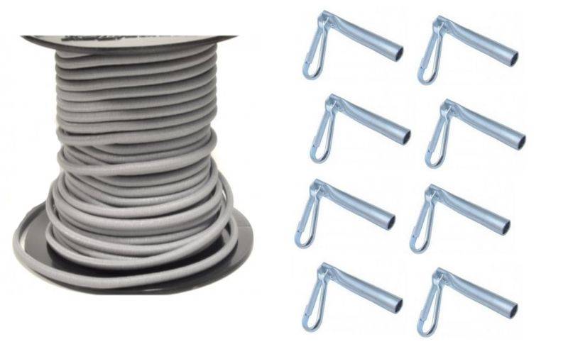 12 Meter Expanderseil Ø 8 mm GRAU + Seilendverschlüsse mit Simplexhaken