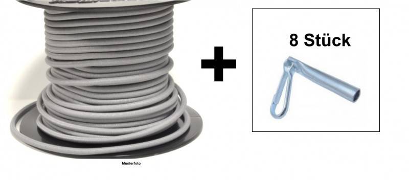 12 Meter Expanderseil Ø 8 mm GRAU + Seilendverschlüsse mit Simplexhaken