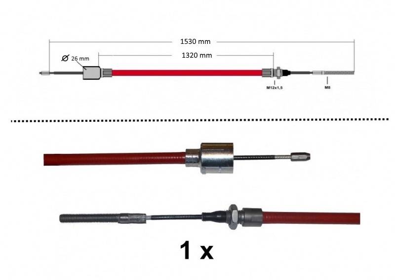 1 x ALKO Bremsseil Longlife 299713 - 1320mm/1530mm mit Gewinde,Pressnippel+Glocke