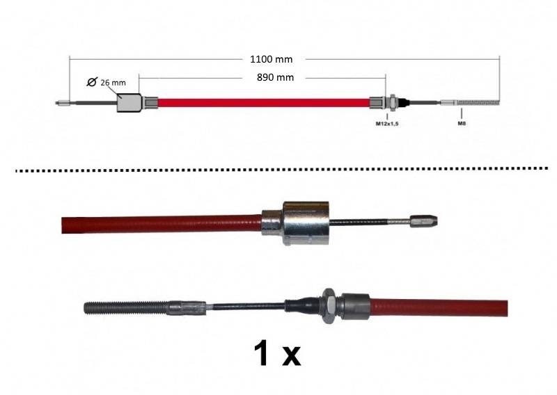 1 x ALKO - Bremsseil Longlife - HL: 890mm - GL: 1100mm mit Gewinde, Pressnippel + Glocke