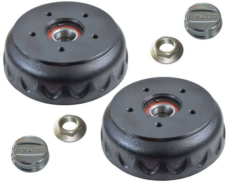 2 x KNOTT Bremstrommel 200 x 50, Compactlager 112x5, + Flanschmutter und Fettkappe --- Komplettset 6A0073