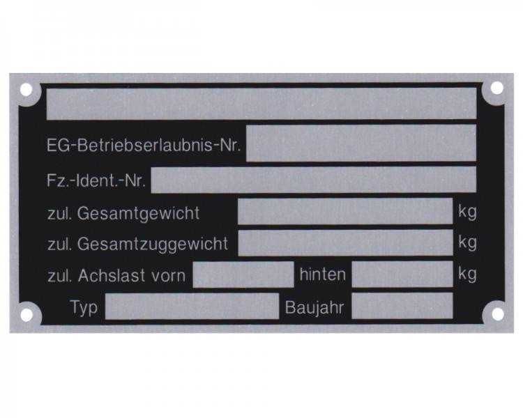 5 x Blanko Typenschild Anhängertypenschild Neutral Anhänger Vers. 3